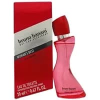 Bruno Banani Woman's Best Eau De Toilette 20ml, pink curved bottle with red cap, next to matching red box.