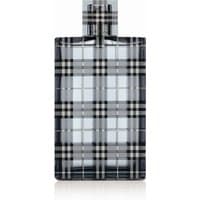 Burberry Brit Eau de Toilette 100ml spray in a plaid-patterned glass bottle with a rectangular shape and clear cap.