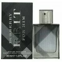 Burberry Brit For Him Eau De Toilette 30ml, plaid-patterned bottle with matching box, silver cap.