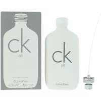 White Calvin Klein CK All Eau De Toilette 200ml bottle with gray box and spray nozzle attachment.