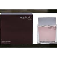 Calvin Klein Euphoria Men aftershave, 100ml, clear square bottle with silver cap, dark brown box packaging.