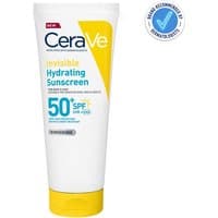 CeraVe Invisible Hydrating Sunscreen SPF 50+ 75ml, white tube with yellow accents and blue dermatologist seal.