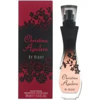 Christina Aguilera By Night perfume, 50ml, curvy black and pink bottle with floral design, matching box.