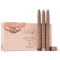 Rose gold delilah Smooth Shadow Stick Collection with three shades and matching packaging.