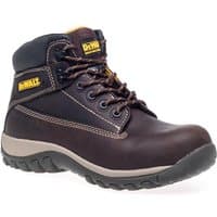 Brown Dewalt nubuck boots with black padded collar, metal eyelets, and rugged sole, size UK 7, EUR 41.