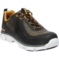 Black and yellow Dewalt Krypton PU sports safety trainers with mesh design, white sole, and lace-up front, size UK 10.