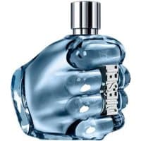 Blue fist-shaped bottle of Diesel Only The Brave Pour Homme Eau de Toilette, silver cap, bold Diesel logo.