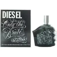 Black Diesel Only The Brave Tattoo Eau De Toilette bottle with silver graffiti-style text, 50ml.