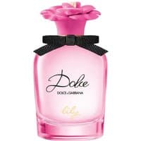 Pink Dolce & Gabbana Dolce Lily Eau de Toilette 50ml bottle with flower cap and black bow.