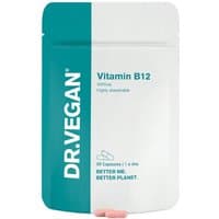 DR.VEGAN Vitamin B12, 2000ug, 30 Capsules in a teal and white resealable pouch with bold branding.