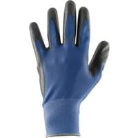 Blue and black Draper Hi-Sensitivity Gloves, medium size, with screen touch capability and textured grip.