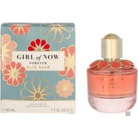 Elie Saab Girl Of Now Forever Eau de Parfum 50ml, pink bottle with gold cap, floral box design.