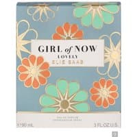 Blue box of Elie Saab Girl Of Now Lovely Eau de Parfum 90ml with orange and mint floral design.
