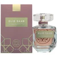 Elie Saab Le Parfum Essentiel 90ml in a clear faceted bottle with a pink label, next to a pink and gold box.