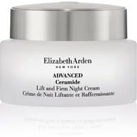White jar of Elizabeth Arden Advanced Ceramide Night Cream with silver lid and black text detailing.