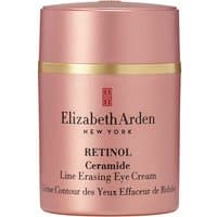 Pink Elizabeth Arden Retinol Ceramide Eye Cream jar, gold band, black text, 15ml size.