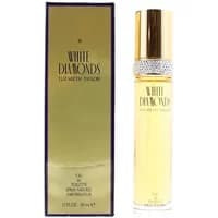 Gold-capped Elizabeth Taylor White Diamonds Eau De Toilette 50ml with rhinestone band and matching gold box.