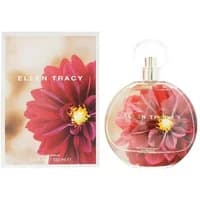 Ellen Tracy Dream Florals Red Dahlia Eau De Parfum 100ml, round bottle with red dahlia design and matching box.