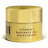 Gold jar of Emma Hardie Vitamin C Radiance Gel Moisturiser with bold black text.