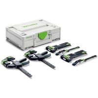 Festool ZS FS-EP TS60 set with clamps, rails, and connectors in a white and green storage case.