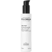 White Filorga Cleansing Gel with AHA, 150ml bottle, black pump, minimalist design, labeled "Skin-Prep."