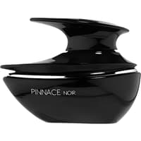 Black sculptural Pinnace Noir Eau de Parfum bottle with sleek, curved design and silver text.