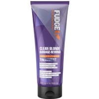Purple tube of Fudge Clean Blonde Damage Rewind Violet-Toning Treatment, 200ml, with silver and white text.