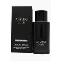 Giorgio Armani Code Eau De Toilette 75ml, sleek black bottle with matching black box, refillable design.