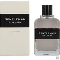 Clear glass bottle with black label, silver cap, and matching box, Givenchy Gentleman Eau de Toilette Spray 100ml.