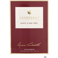 Maroon box of Gloria Vanderbilt Minuit A New York Eau de Parfum, gold swan logo, white label, 100ml.