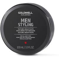 Black round container of Goldwell Dualsenses Men Texture Cream Paste, 100ml, with white text and red accents.