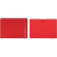 Red rectangular Gucci Rush Eau de Toilette Spray bottle, minimalist design with white text, 50ml size.