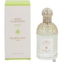 Guerlain Aqua Allegoria Nerolia Vetiver 75ml spray, gold honeycomb cap, pale green box with floral design.