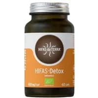 Hifas da Terra Detox Capsules in dark amber bottle with silver cap, orange label, and white text, 60 capsules.