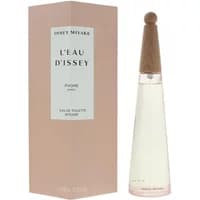 Issey Miyake L'Eau D'Issey Pivoine Eau De Toilette Intense 100ml, tall conical bottle with wooden cap, pink box.