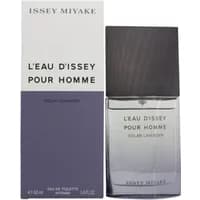 Issey Miyake L'Eau D'Issey Pour Homme Solar Lavender 50ml, clear bottle with dark cap, next to matching box.