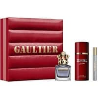 Red Jean Paul Gaultier Scandal gift set with 50ml EDT, 150ml deodorant spray, 10ml EDT in elegant bottles and box.