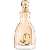 Jimmy Choo 'I Want Choo' perfume, 60ml clear bottle with gold cap and JC logo, peach-hued fragrance inside.