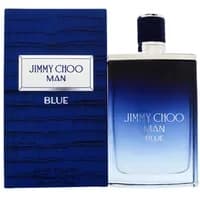 Jimmy Choo Man Blue Eau De Toilette 100ml, blue gradient bottle with dark cap, next to matching blue box.
