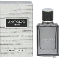 Jimmy Choo Man Eau de Toilette 30ml, sleek gray bottle with black cap, next to textured white box.