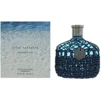 Blue woven bottle of John Varvatos Artisan Blu Eau De Toilette 125ml with silver cap and matching box.