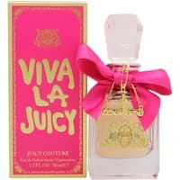 Juicy Couture Viva La Juicy perfume, 50ml bottle with pink bow and gold charm, pink and gold box.