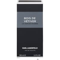 Karl Lagerfeld Bois De Vetiver Eau de Toilette 100ml, sleek black and gray box with white text detailing.