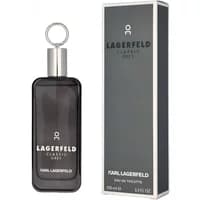 Karl Lagerfeld Classic Grey Eau De Toilette 100ml in a sleek dark grey bottle with a silver cap and matching box.