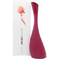 Kenzo Amour Eau De Parfum 100ml in a sleek, curved magenta bottle with matching box featuring a pink feather design.