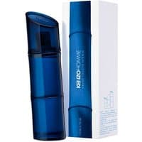 Blue Kenzo Homme Intense EDT bottle with curved cap, next to white box with blue accents, 110 ml.