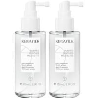 Clear bottle of Kerasilk DOUBLE Anti-Dandruff Scalp Serum, white pump, minimalist label, 100ml size.