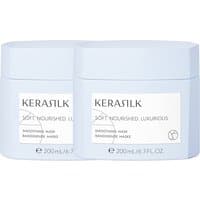 Kerasilk DOUBLE Smoothing Mask 200ml, light blue jar with white label, sleek design, text in black and silver.