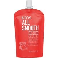 Red KMS All Smooth treatment pouch, 100ml, with white cap and bold white text detailing product benefits.