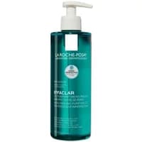 Blue La Roche-Posay Effaclar gel wash bottle with white pump, 400ml, labeled for micro-peeling and purifying.